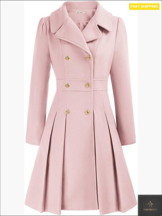 Jackets & Blazers - Classic Trench Coat Notch Lapel Double Breasted A-Line Pea Jacket with Pockets